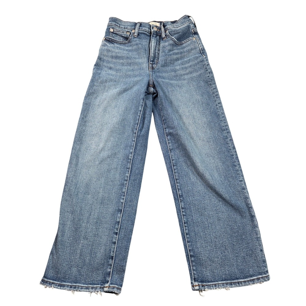 Madwell Slim Wide-Leg Crop Jeans Womens 25 Blue High Rise Raw Hem